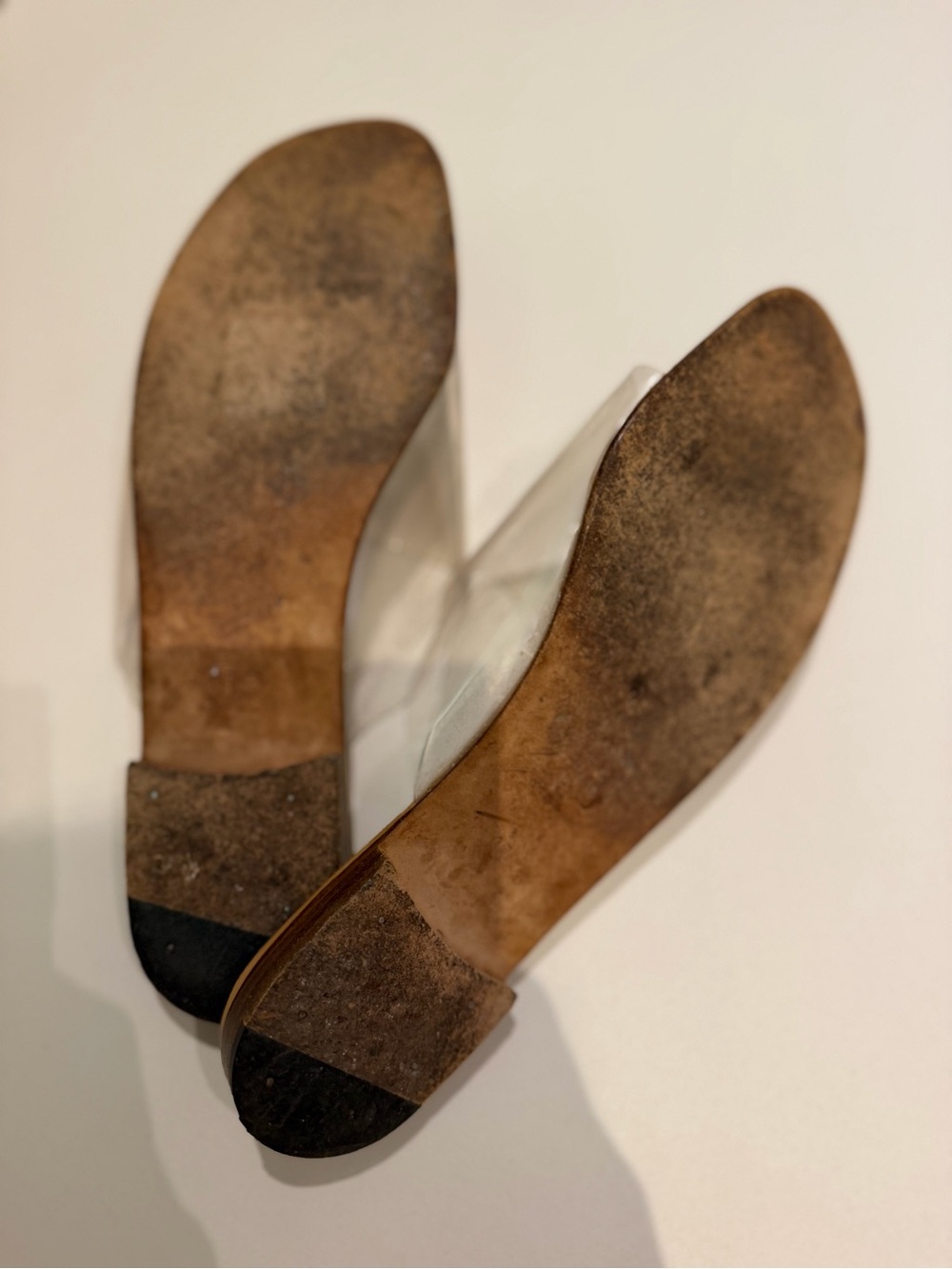 Manolo Blahnik Tan Leather Slides with Clear PVC Strap - Picture 7 of 9